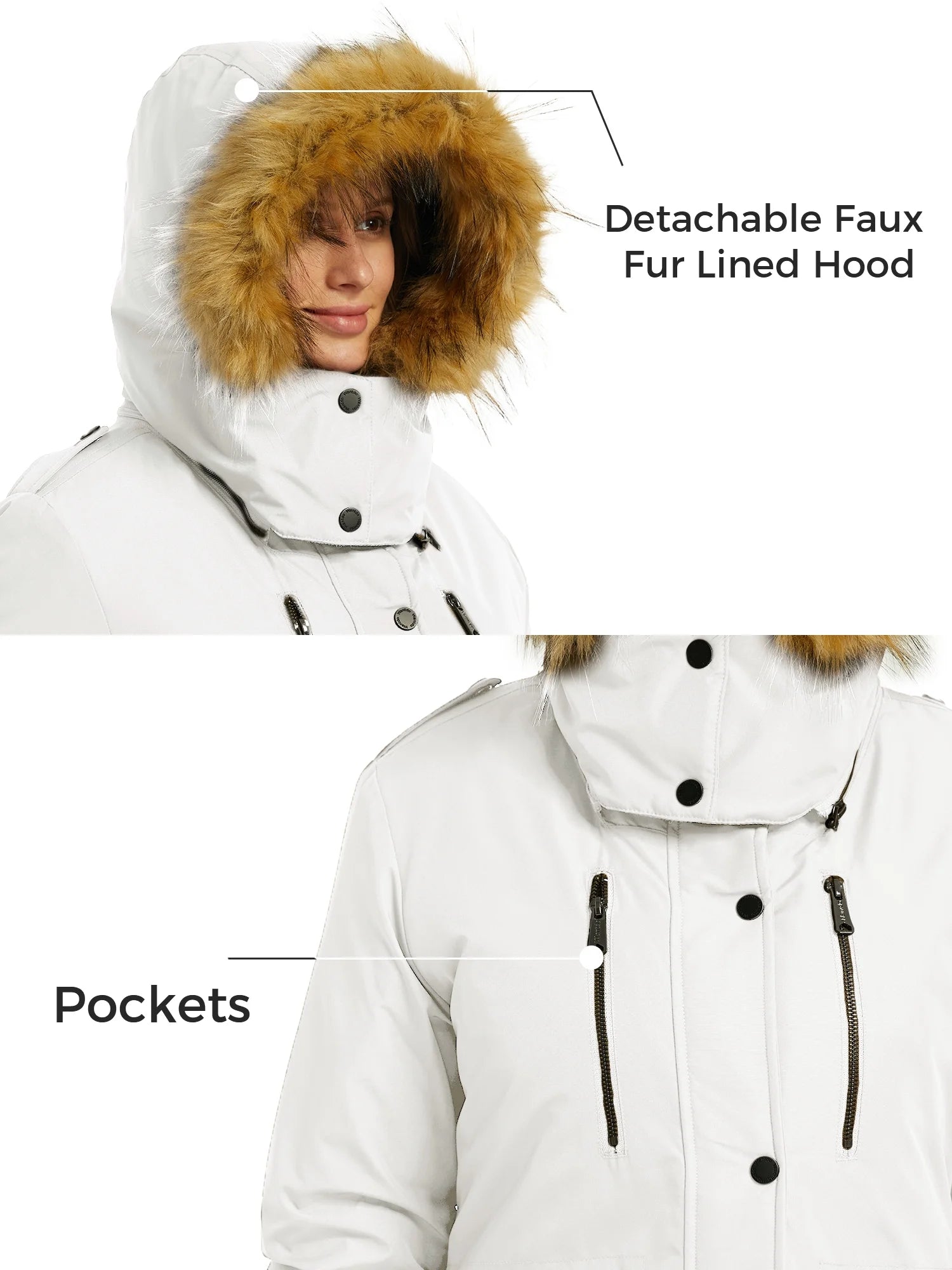 Women'S plus Size Coat Warm Winter Jacket Windproof Outerwear Jacket Beige Xl
