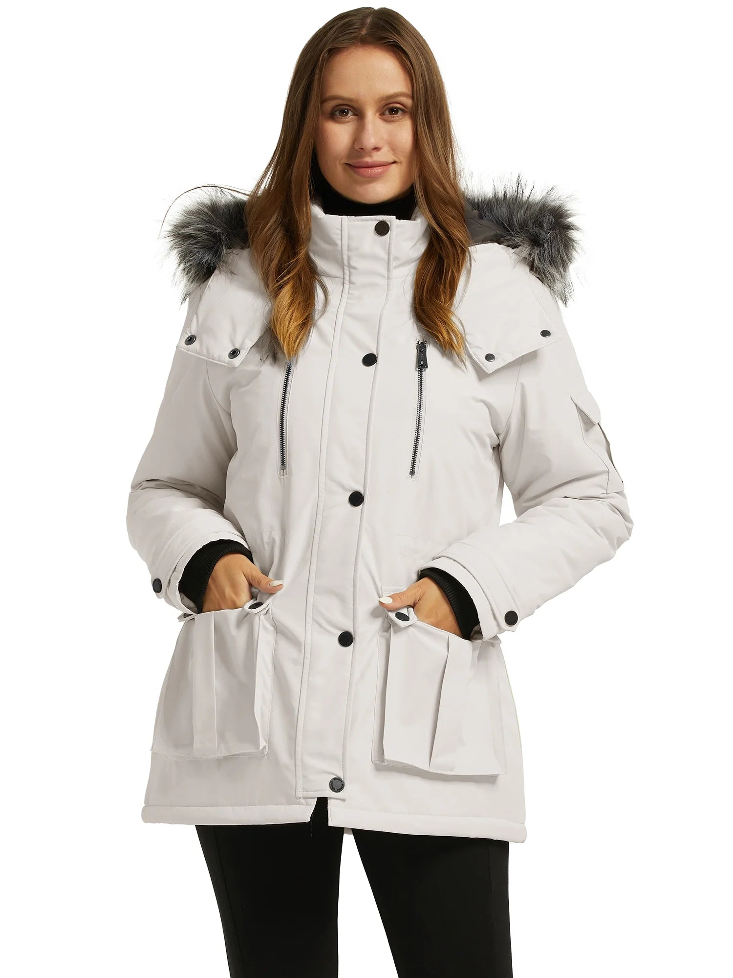 Women'S plus Size Coat Warm Winter Jacket Windproof Outerwear Jacket Beige Xl