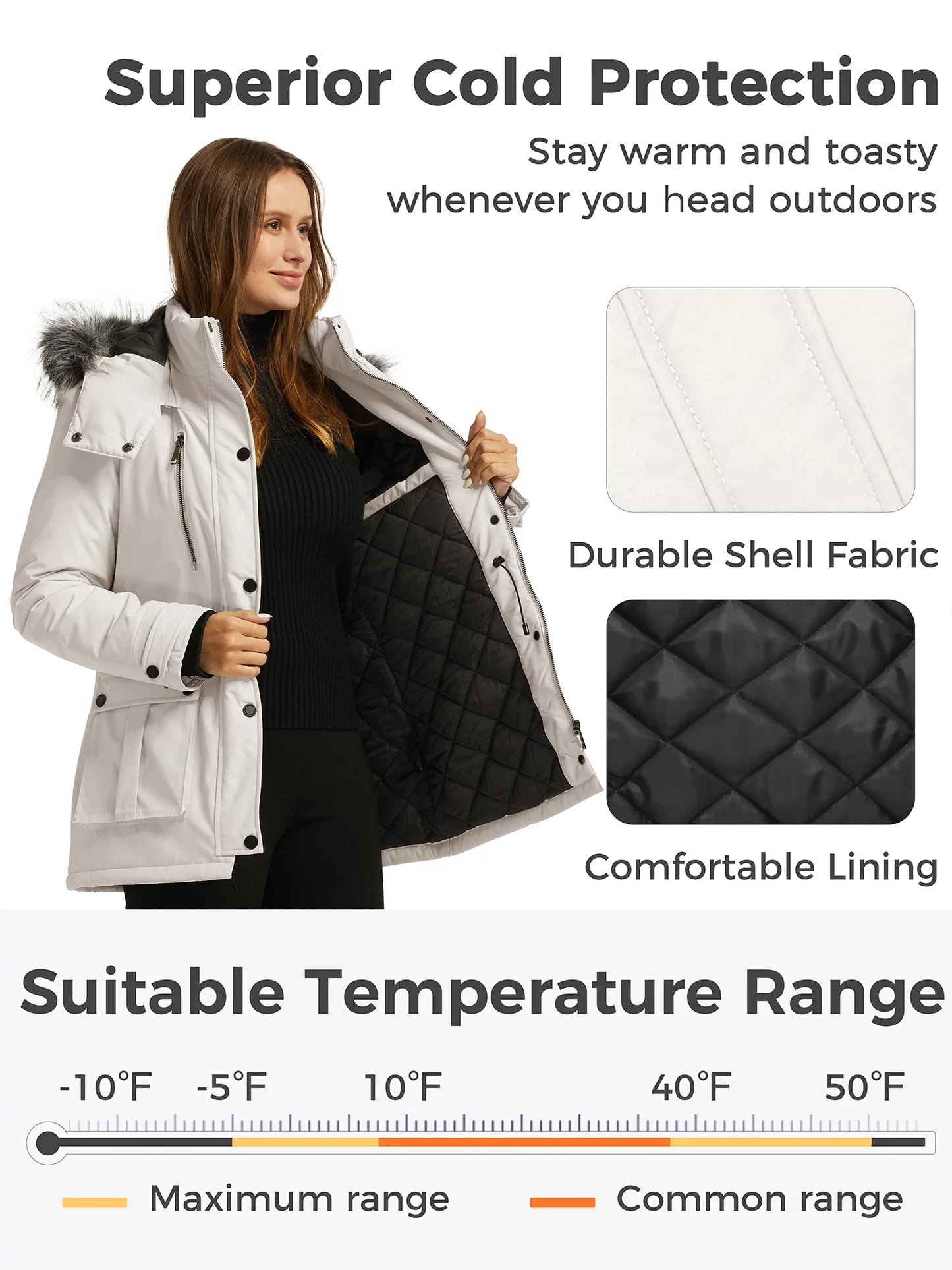 Women'S plus Size Coat Warm Winter Jacket Windproof Outerwear Jacket Beige Xl