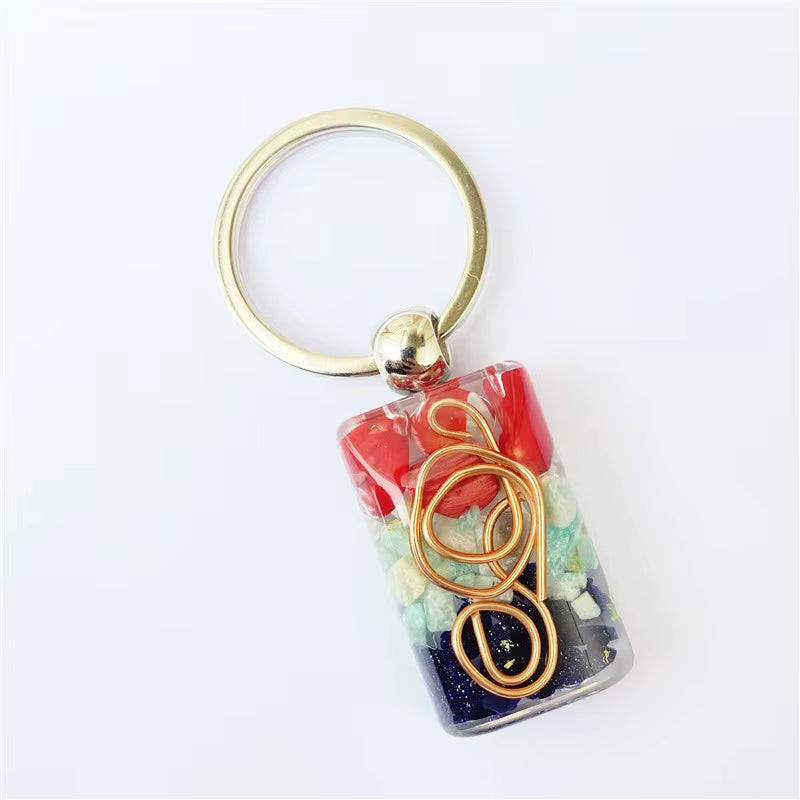 Retro Reiki Healing Colorful Chips Stone Natural Chakra Orgone Energy Keychain Pendulum Amulet Orgonite Crystal Keyring