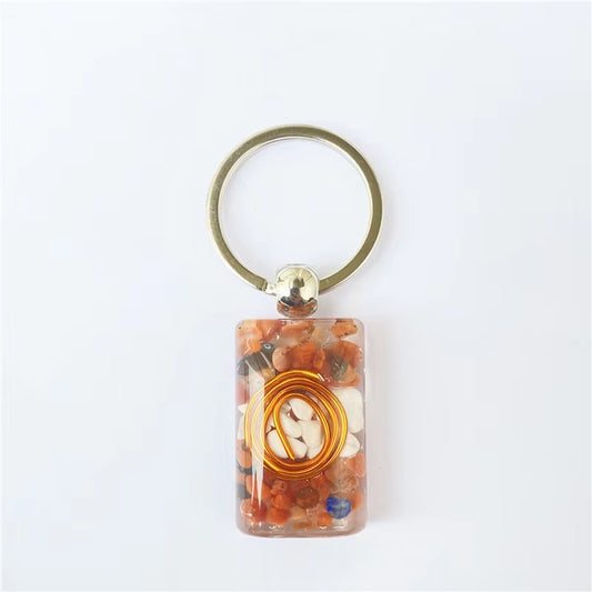 Retro Reiki Healing Colorful Chips Stone Natural Chakra Orgone Energy Keychain Pendulum Amulet Orgonite Crystal Keyring