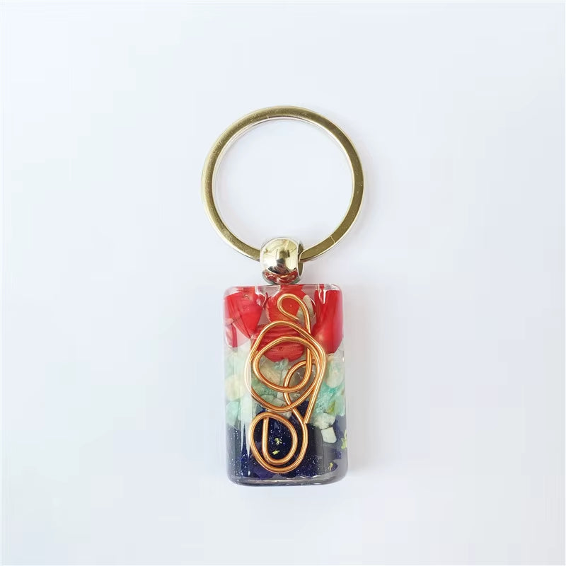 Retro Reiki Healing Colorful Chips Stone Natural Chakra Orgone Energy Keychain Pendulum Amulet Orgonite Crystal Keyring