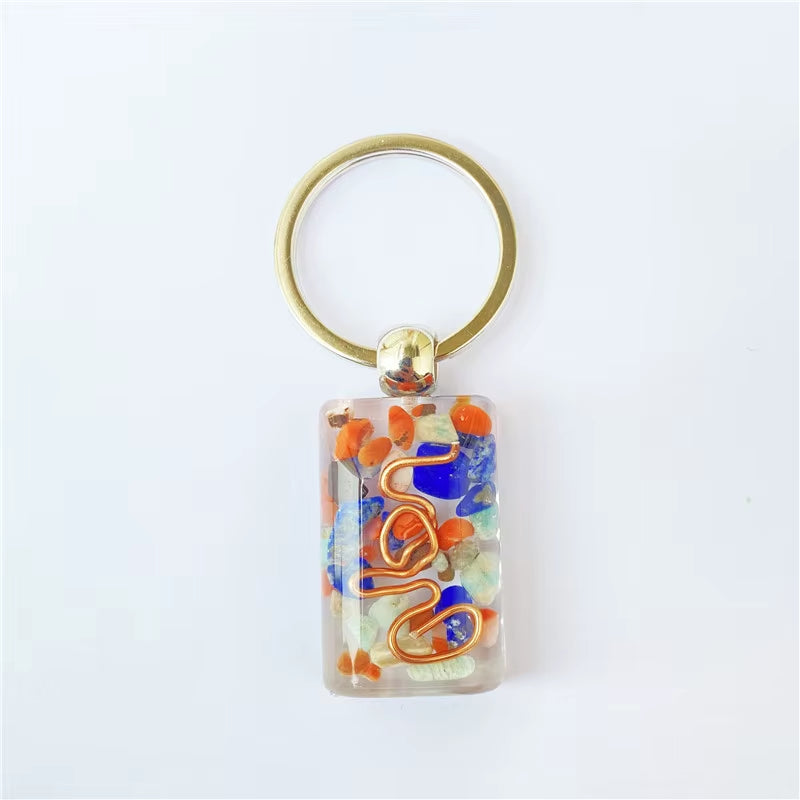 Retro Reiki Healing Colorful Chips Stone Natural Chakra Orgone Energy Keychain Pendulum Amulet Orgonite Crystal Keyring