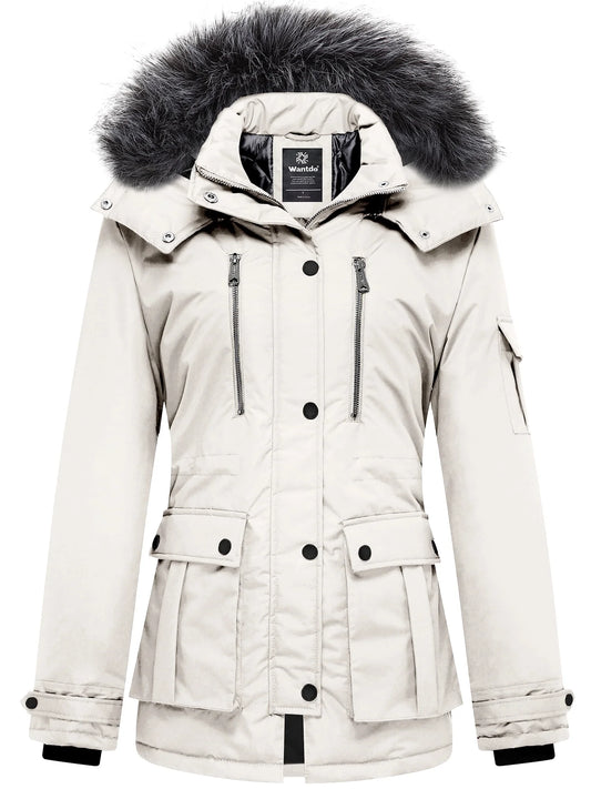 Women'S plus Size Coat Warm Winter Jacket Windproof Outerwear Jacket Beige Xl