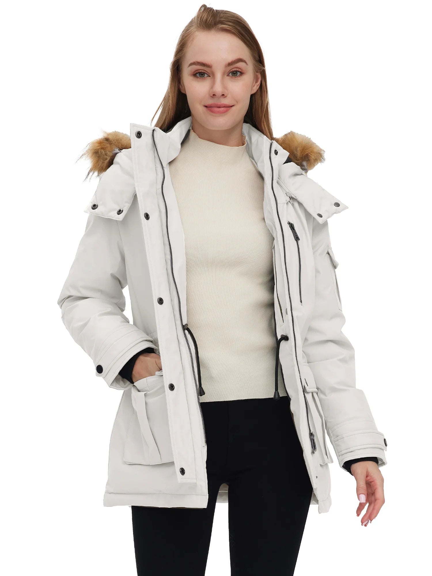 Women'S plus Size Coat Warm Winter Jacket Windproof Outerwear Jacket Beige Xl